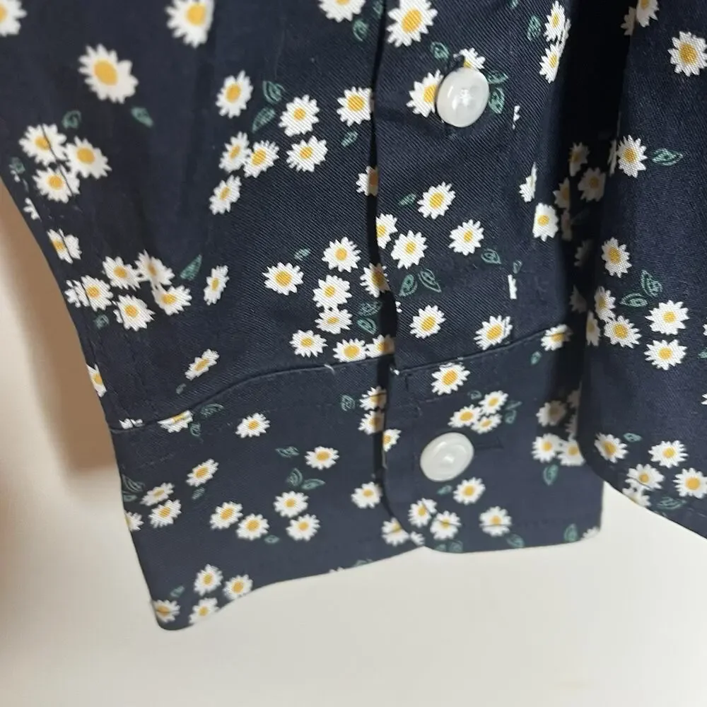 LL Bean Daisy Floral Print Button Up Shirt Black Womens Small Preppy Cottage - Picture 4 of 8